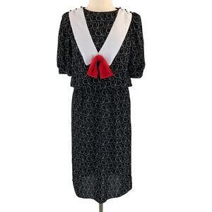 Career Blouson Midi Dress Boat Neck Size 10 Short Sleeves Vintage J.B. Too